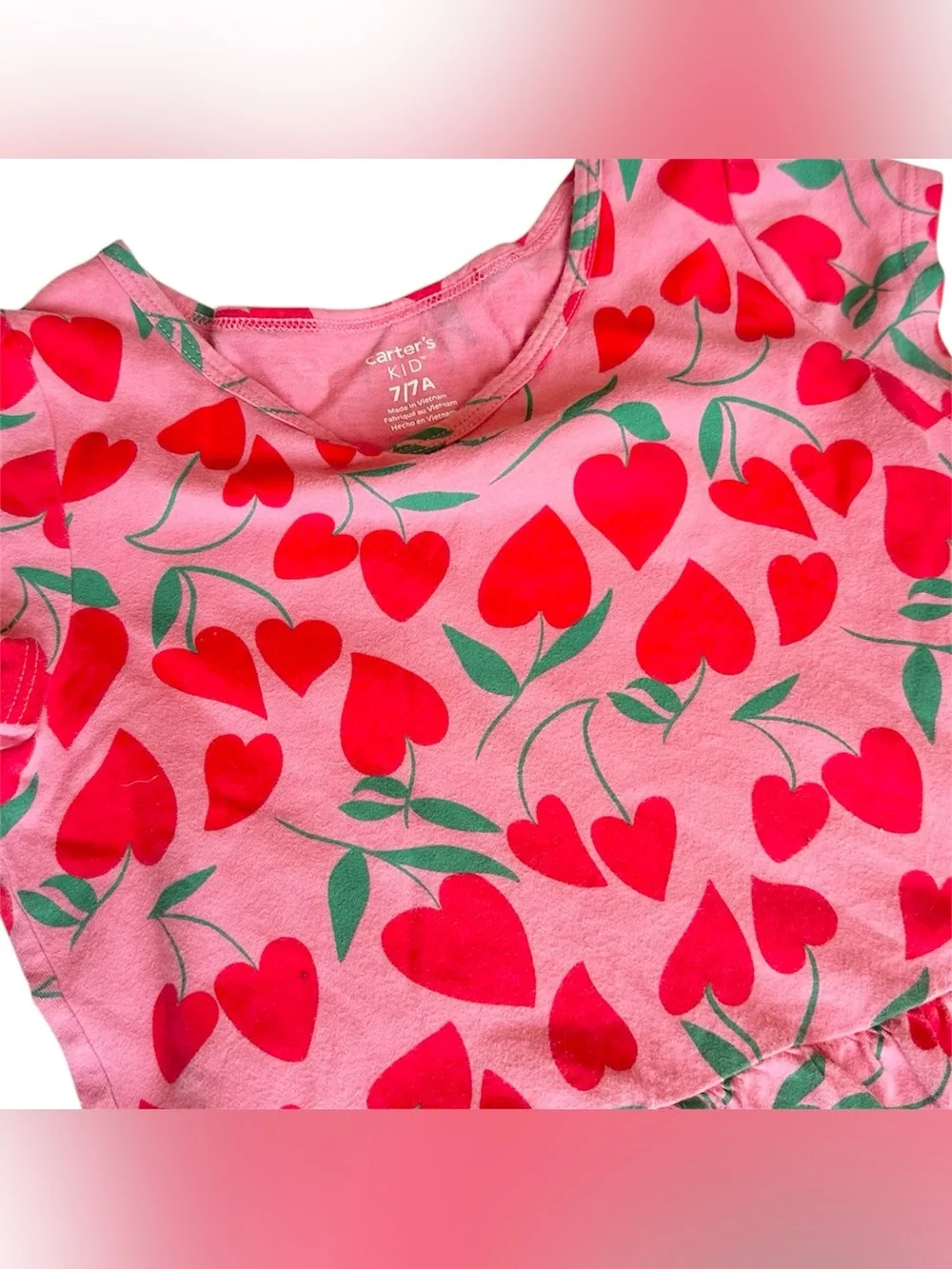 Carter's Size 7 girls pink heart cotton casual short sleeve dress